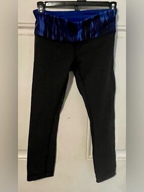 lululemon athletica Black Leggings with Blue Fold-Over Waistband